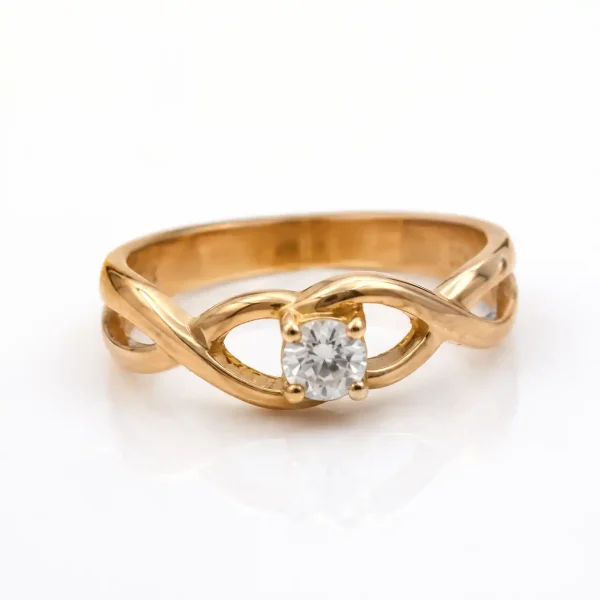 Anillo de oro para mujer 18k diseño solitario entrelazado con 1 circón transparente