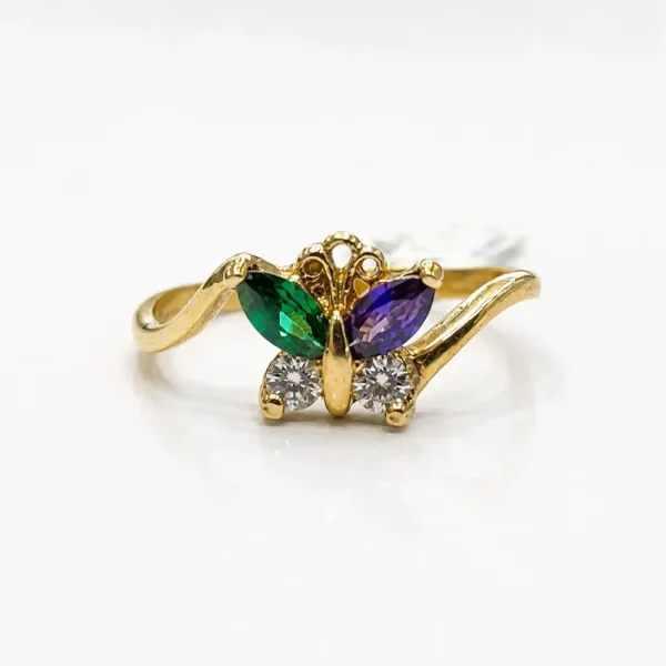 Anillo de oro para mujer 18k diseño flor con 1 circón rojo