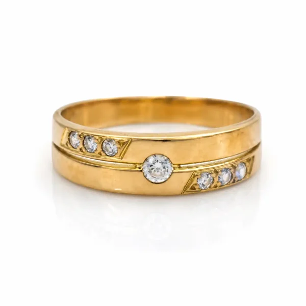 Anillo de oro para mujer 18k diseño calado doble banda con 7 circones transparentes