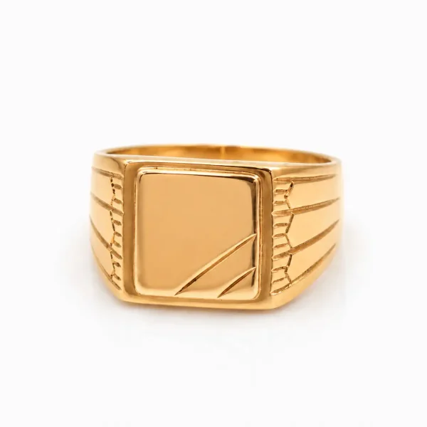 Anillo de oro para hombre 18k diseño sello cuadrado