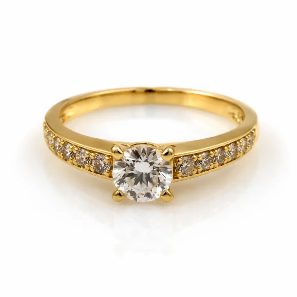Anillo de oro para mujer 18k diseño solitario con 15 circones transparentes