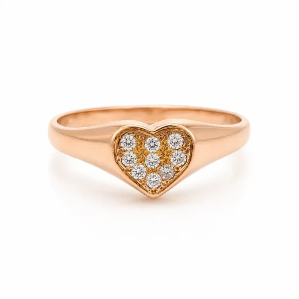 Anillo de oro para mujer 18k diseño básico corazón con 9 circones transparentes