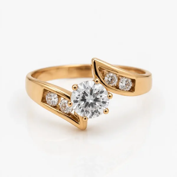 Anillo de oro para mujer 18k diseño cruzado con 5 circones transparentes