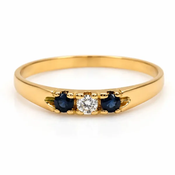 Anillo de oro para mujer 18k diseño trilogy con 2 circones azules y 1 circón transparente