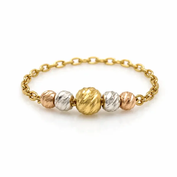Anillo de oro para mujer 18k diseño articulado con esferas diamantadas