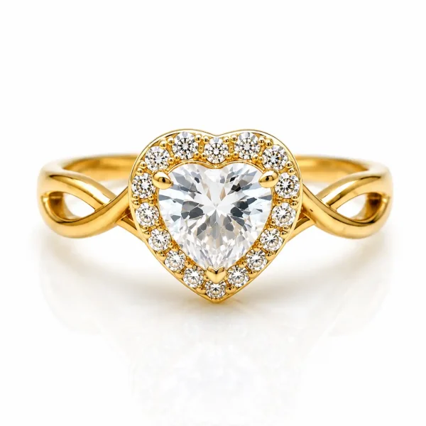 Anillo de oro para mujer 18k diseño calado corazón con 15 circones transparentes