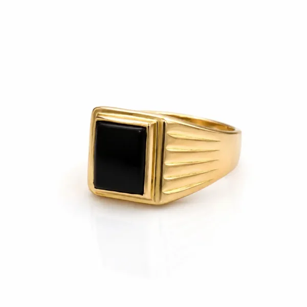 Anillo de oro para hombre 18k diseño sello con 1 circón negro