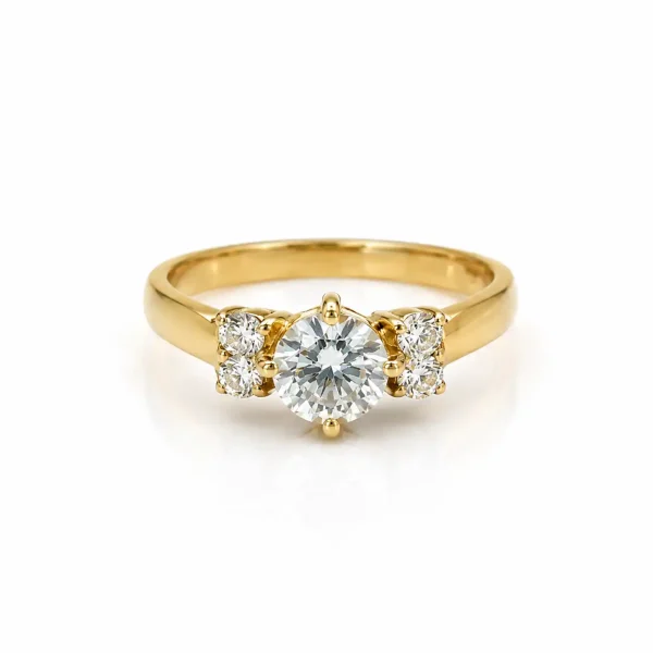 Anillo de oro para mujer 18k diseño solitario con 5 circones transparentes