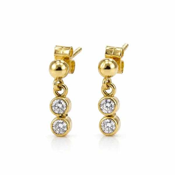 Aretes de oro para mujer 18k diseño colgante con 4 circones transparentes