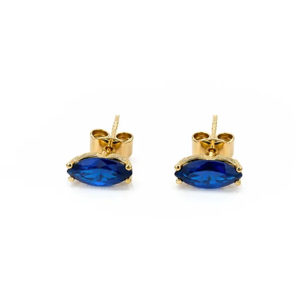 Aretes de oro para mujer 18k diseño topos con piedra azul